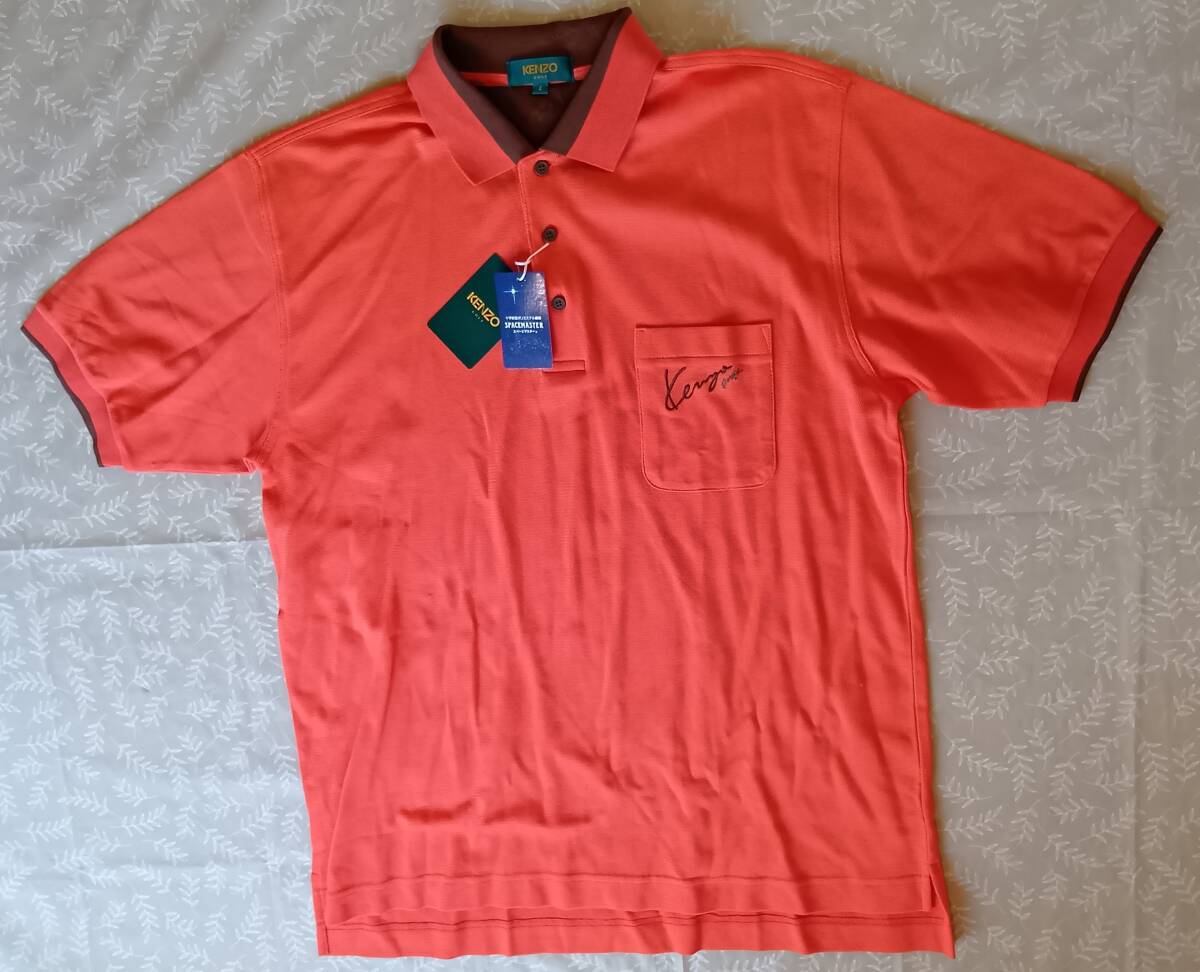 未使用品 ケンゾー ゴルフ 半袖シャツ サイズ4(LL~3L相当)やや光沢オレンジ 日本製 ストレッチ 高機能 ドライ速乾薄手生地 拍卖