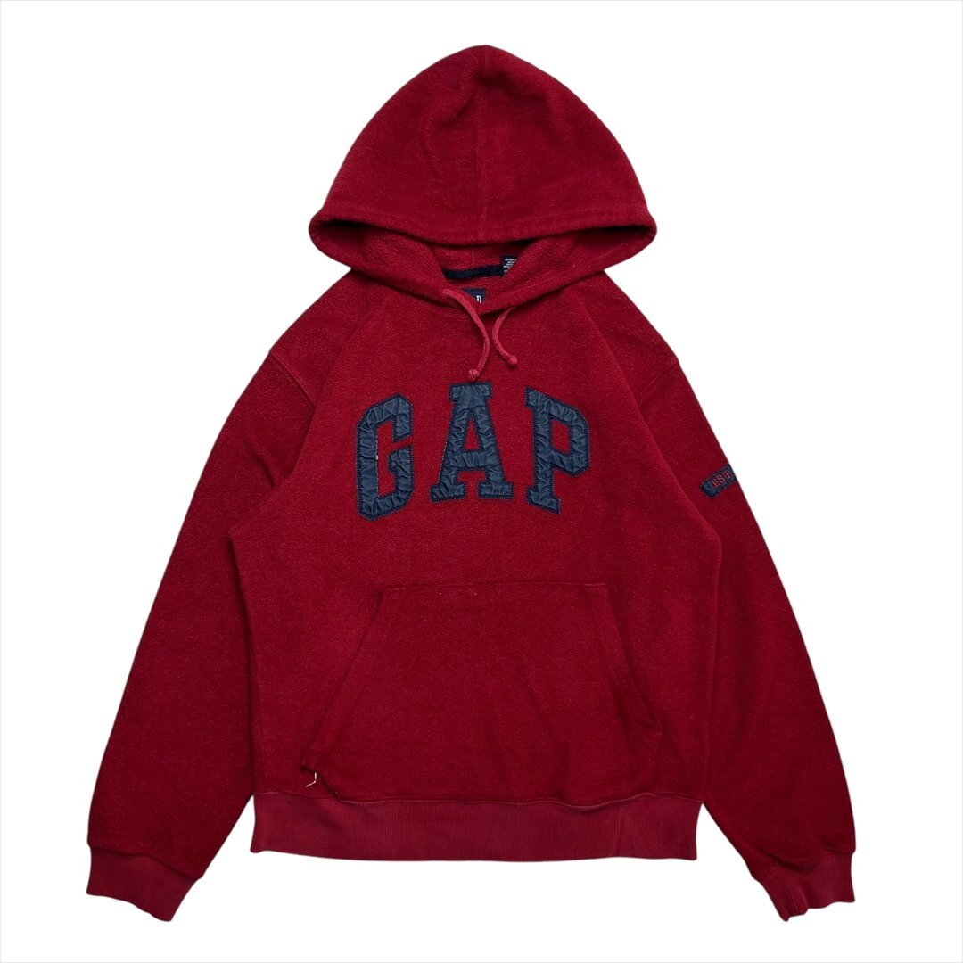 90s-00s Vintage OLD ギャップ フリース パーカー レッド GAP 古着 メンズ XS ビッグロゴ ワッペン ヴィンテージ ビンテージ拍卖