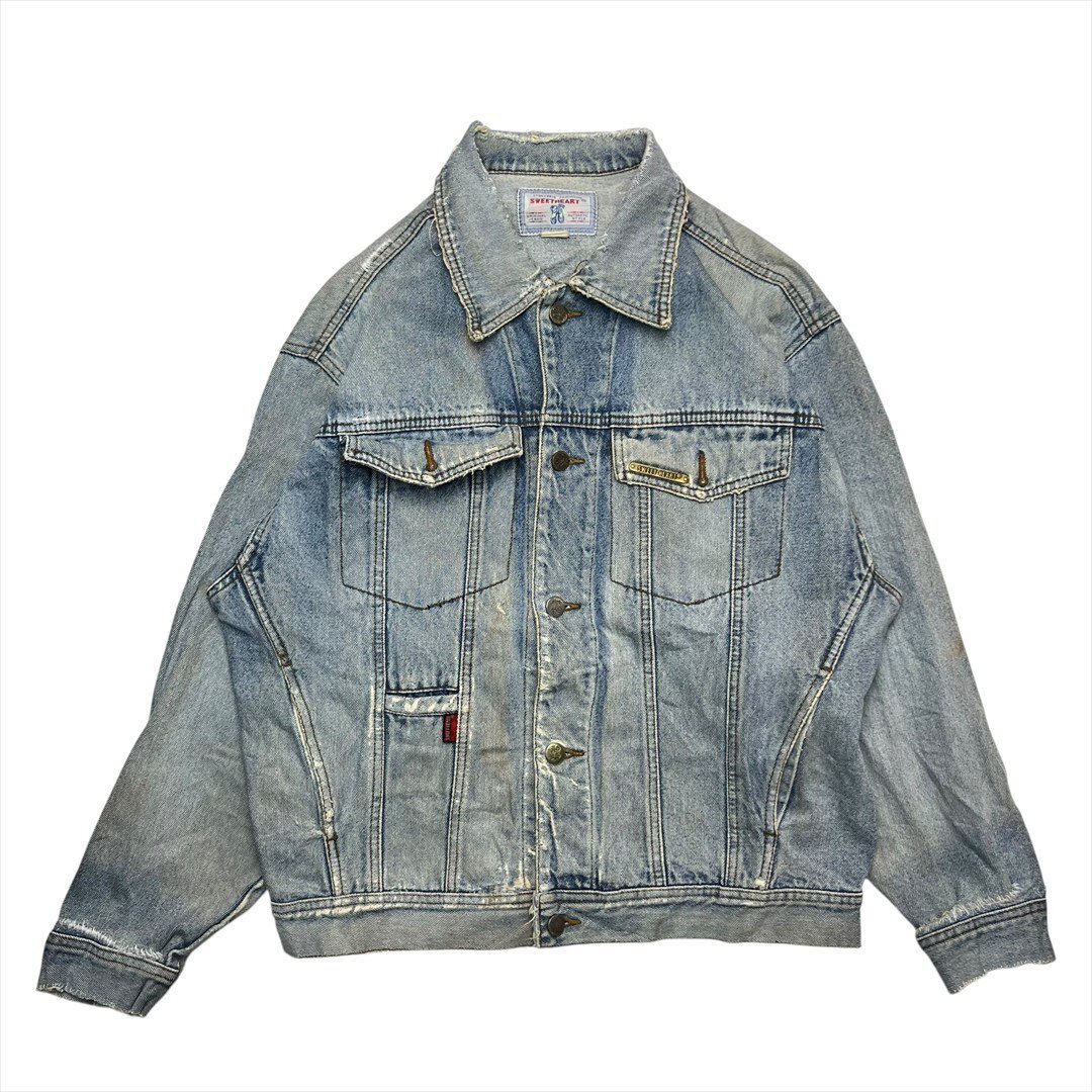 Vintage SWEETHEART ストーンウォッシュ加工 デニム ジャケット ブルー 古着 メンズ FREE AUTHENTIC STYLE ヴィンテージ ビンテージ拍卖