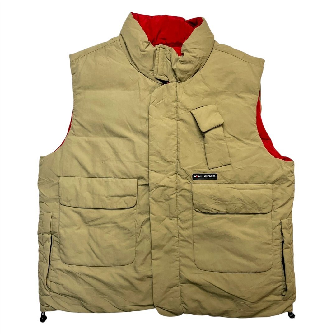 【訳アリ】 Vintage トミーヒルフィガー リバーシブル ダウン ベスト ベージュ TOMMY HILFIGER 古着 メンズ XXL ヴィンテージ ビンテージ拍卖