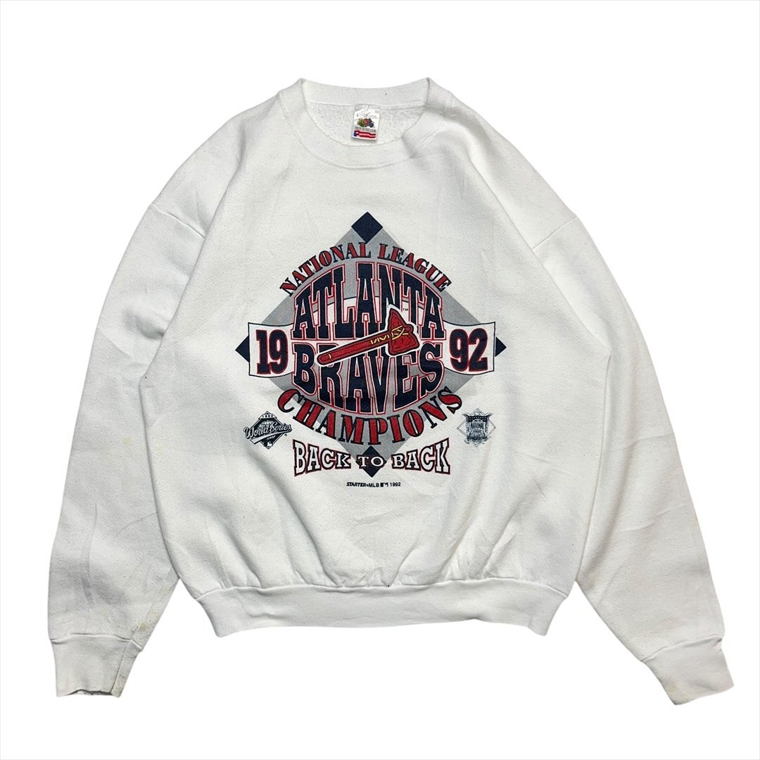 90s Vintage フルーツオブザルーム MLB アトランタ ブレーブス トレーナー ホワイト FRUIT OF THE LOOM 古着 メンズ L USA製 ヴィンテージ拍卖
