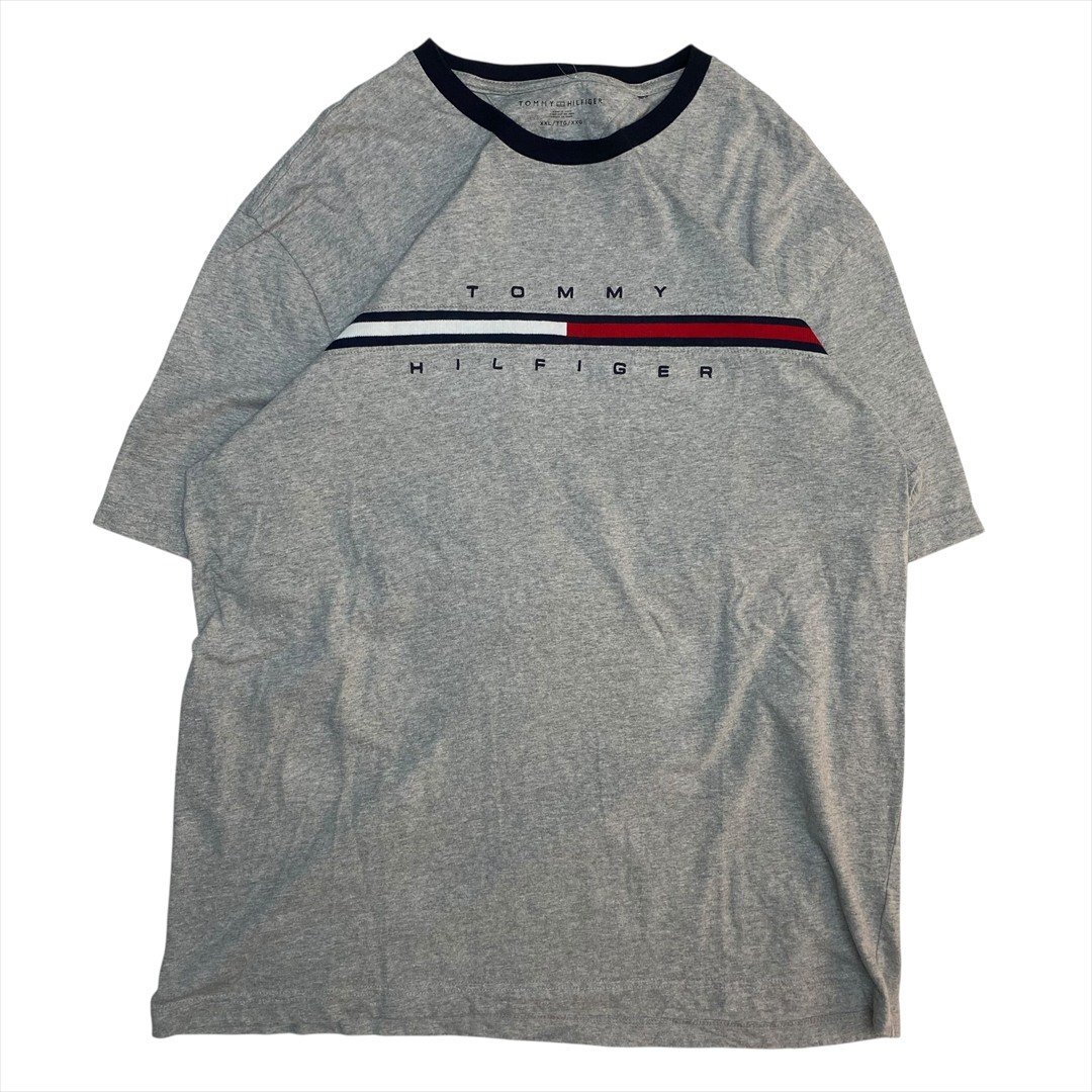 Vintage トミーヒルフィガー リンガー Tシャツ 半袖 グレー TOMMY HILFIGER 古着 メンズ XXL トリム パイピング ヴィンテージ ビンテージ拍卖