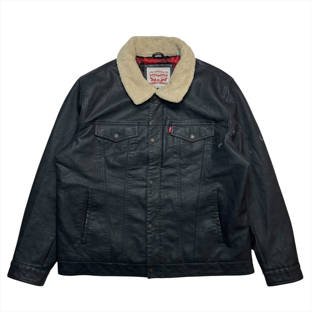 Vintage リーバイス 襟ボア フェイクレザー ジャケット ブラック LEVIS 古着 メンズ XXL 防寒 国内未発売 ヴィンテージ ビンテージ拍卖