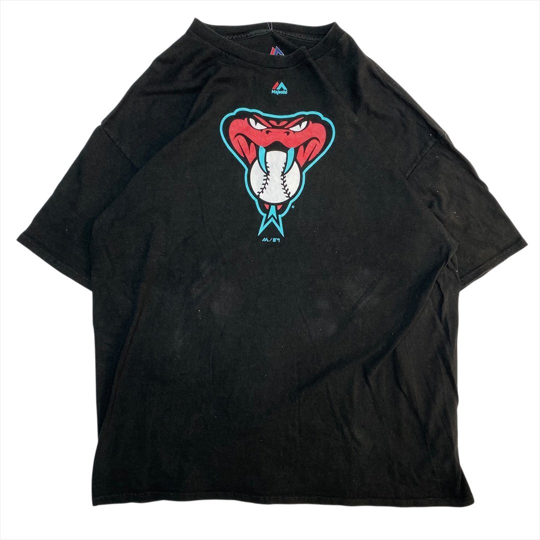 Vintage Majestic MLB アリゾナ ダイアモンドバックス ロゴ Tシャツ 半袖 ブラック 古着 メンズ XXL メジャーリーグ ヴィンテージ拍卖