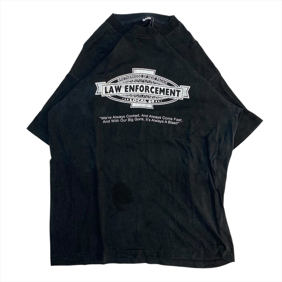 Vintage Law Enforcement Local 69 ダブルミーニング Tシャツ 半袖 ブラック 古着 メンズ XL おもしろ ロゴ ヴィンテージ ビンテージ拍卖