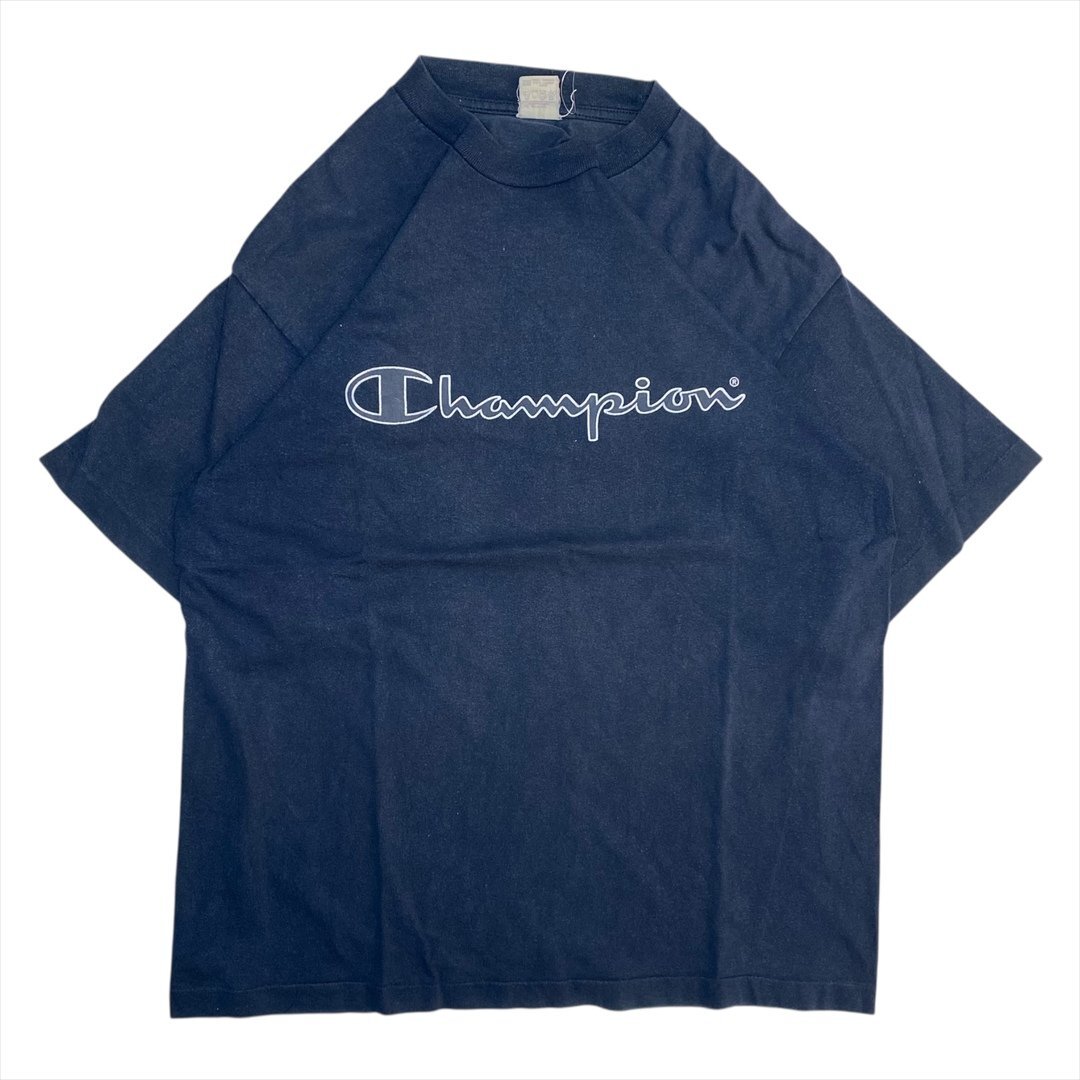 90s Vintage チャンピオン プリント ロゴ Tシャツ 半袖 ネイビー Champion 古着 メンズ L シングルステッチ ヴィンテージ ビンテージ拍卖
