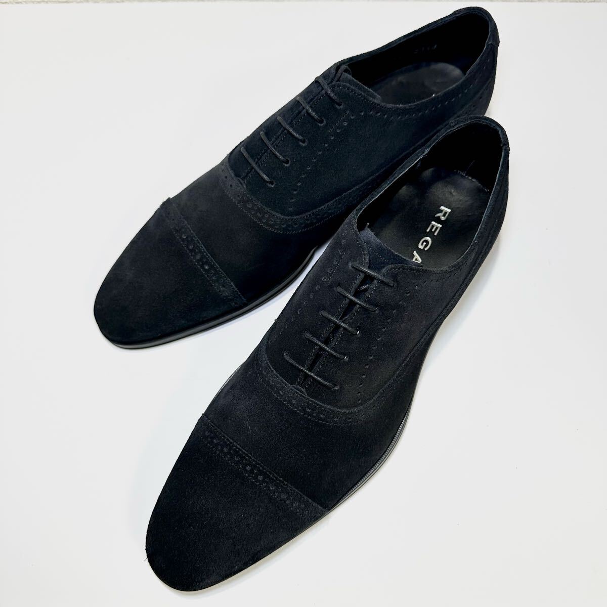 即決/試着程度/REGAL/リーガル/23.5cm /メンズ/スエード/セミブローグ/革靴/カジュアル/内羽根/短靴/ブラック/黒/オールシーズン KATHARINE拍卖