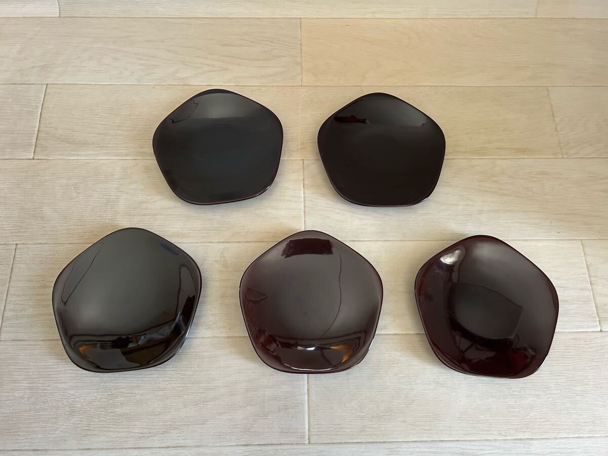 高級漆器■五角形 梅皿 銘々皿 和食器 菓子器 5枚 拍卖