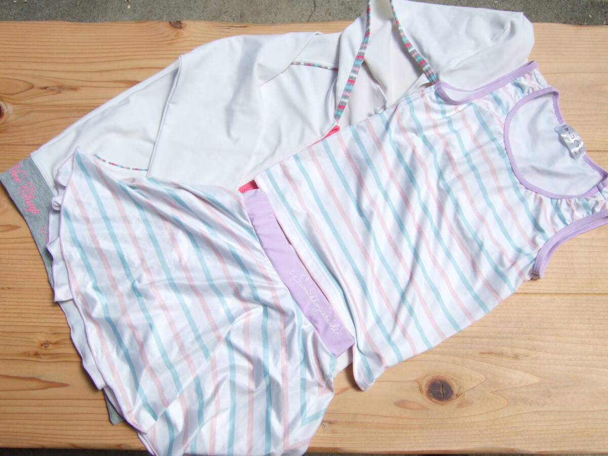 *美品!キッズ女の子すみっコぐらしセパレート水着140センチラッシュガード付き3点セット*拍卖