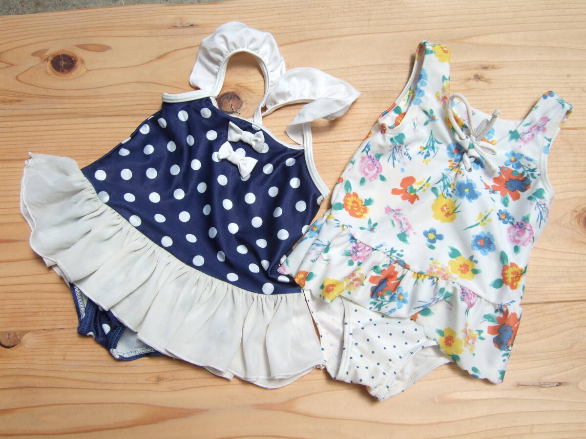 USED!キッズ女の子ワンピース水着90センチ2着セット(19)拍卖