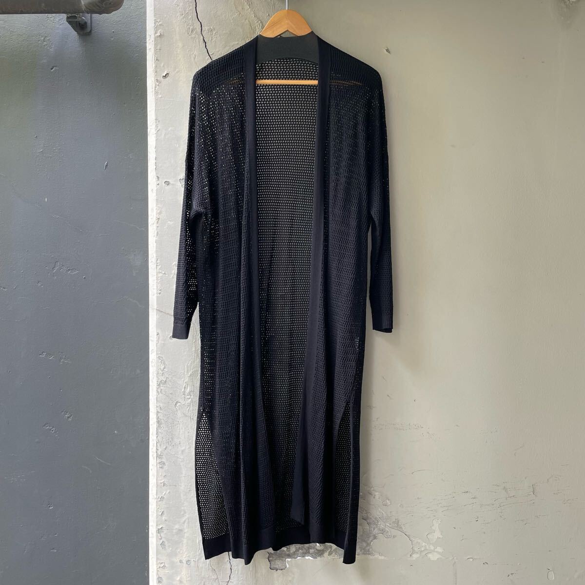 SUNWAY Milano サンウェイミラノ カーディガン 長袖 ロング丈 メッシュ ブラック 美品拍卖