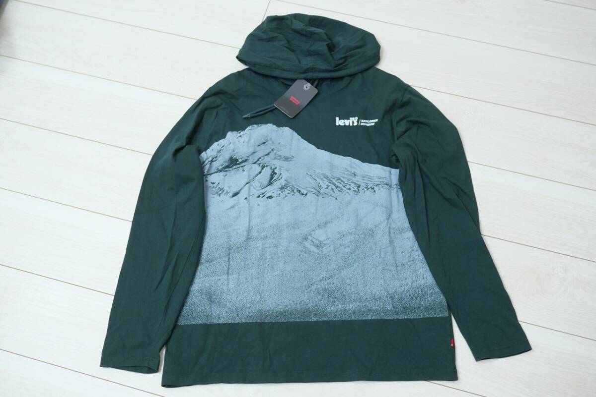 新品リーバイスA2663-0010 JP Lサイズ/US Mサイズ フーディーTシャツ ダークグリーン/緑 ロングスリーブ 長袖 ロンT拍卖