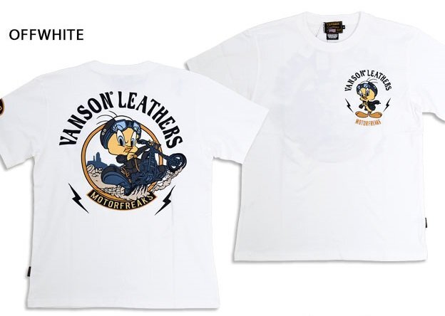 vanson×LOONEY 天竺半袖Tシャツ◆vanson オフホワイト XLサイズ LTV-2505 ヴァンソン バンソン ルーニー 刺繍 バイカー拍卖