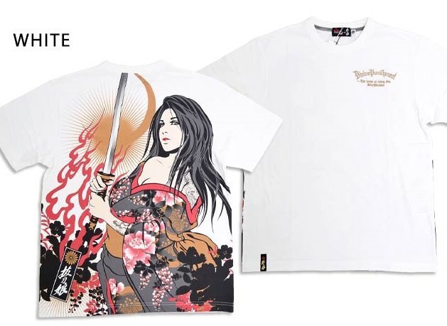 抜刀娘 妃那闇討ち半袖Tシャツ◆抜刀娘 ホワイト XLサイズ 252137 和柄 和風 着物 花魁拍卖