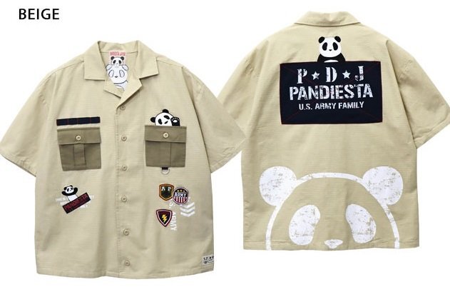 ナイロン切替ミリタリー半袖シャツ◆PANDIESTA JAPAN ベージュ XLサイズ 585952 パンディエスタジャパン パンダ拍卖