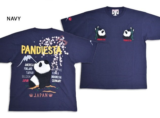 お花見パンダ スーベニア半袖Tシャツ◆PANDIESTA JAPAN ネイビー XLサイズ 585561 パンディエスタジャパン パンダ ユニセックス拍卖