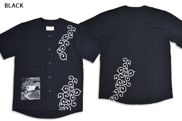 唐草のカットソー半袖ダボシャツ◆喜人 ブラック Mサイズ KJ-52402 和柄 和風 鯉口シャツ きじん拍卖