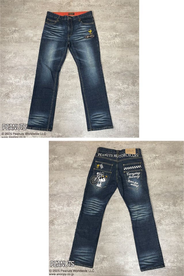 スヌーピー×フラッグスタッフ モーターサイクルデニムパンツ◆Flagstaff ネイビー 34inch 34インチ 452100 ジーンズ 刺繍 ウッドストック拍卖