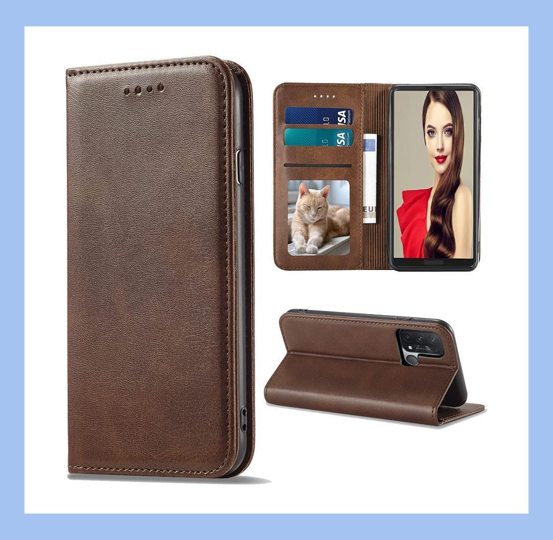 OPPO Reno5 Aケース手帳型 SC-53B 肌触り良い PUレザー ストラップホール付き カード収納 マグネット内蔵 全面保護 レトロブラウン ay581拍卖