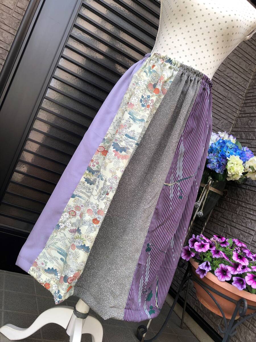 ハンドメイド 着物リメイク・和服リメイク 江戸小紋 フレアスカート・ロングスカート 送料230円 アンティーク・ヴィンテージ拍卖