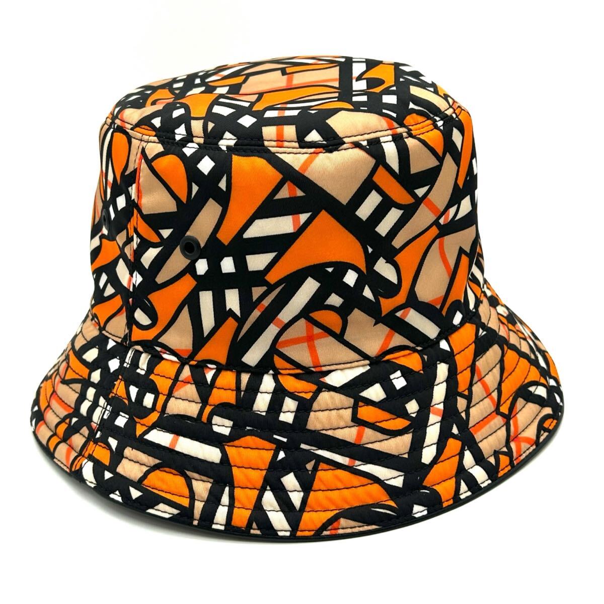 BURBERRY バーバリー バケットハット モノグラム ナイロン オレンジ 帽子 M 57 ブラック TB ロゴ 美品 ハット メンズ レディース拍卖