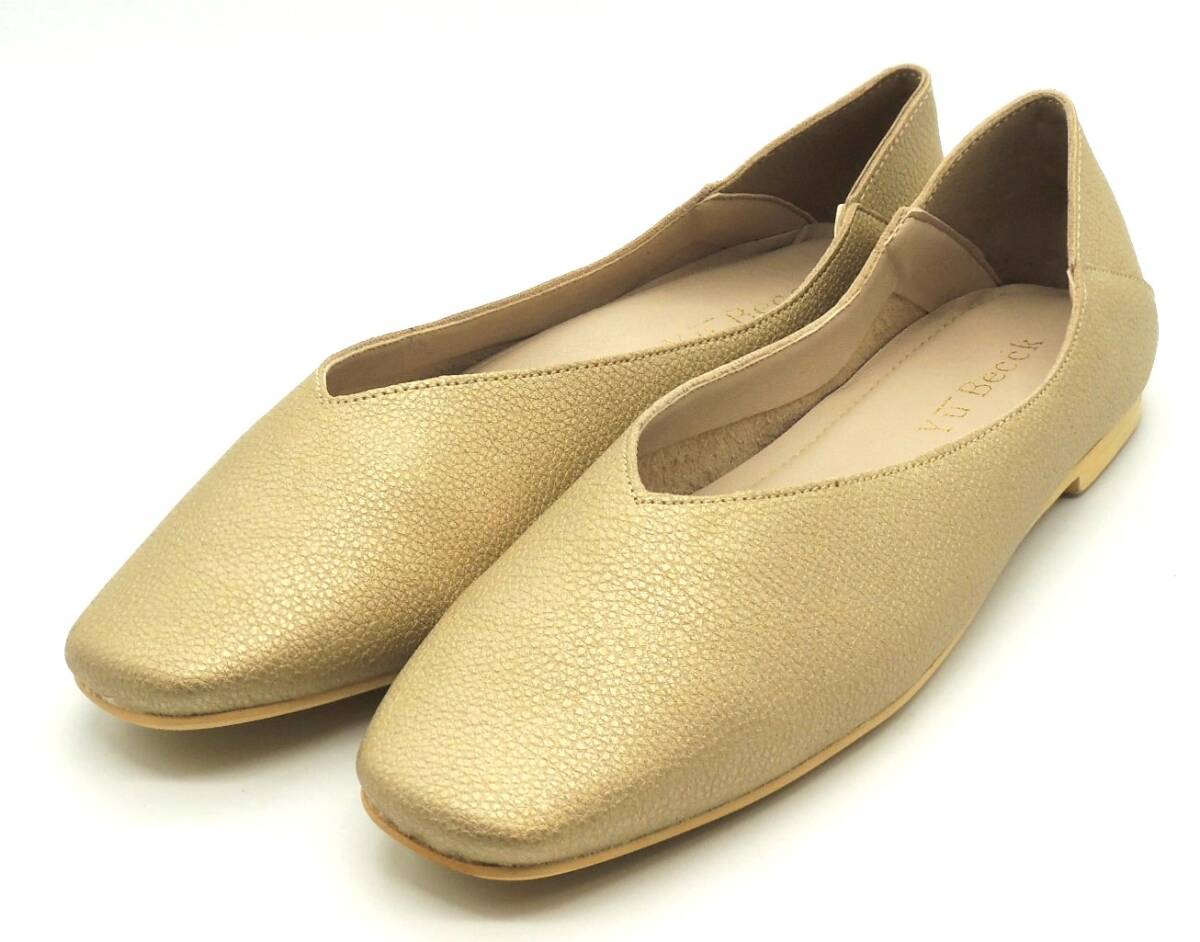 パンプス かかとが踏める フラットシューズ スクエアトゥ FA1281 ゴールド L(24.0-24.5cm) 拍卖
