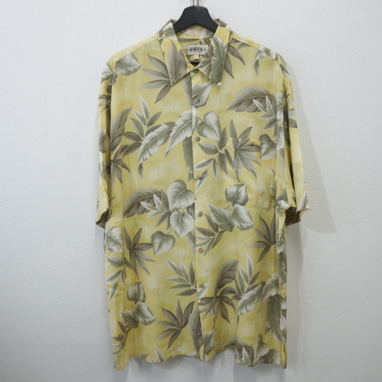 I488 90sビンテージ CAMPIA 半袖アロハシャツ■1990年代製 表記XLサイズ イエロー 総柄 レーヨン アメカジ 古着 古着卸 00s拍卖