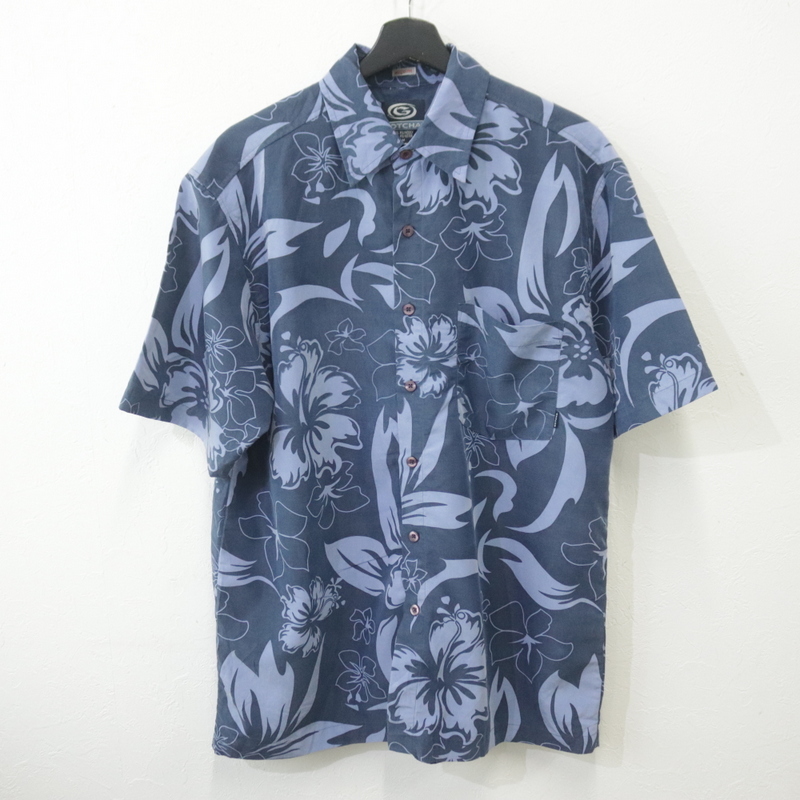 L695 2000年代製 GOTCHA 半袖シャツ■00s 表記Mサイズ ネイビー 紺 ポリエステル 総柄 アメカジ ストリート 古着 激安 希少 古着卸 90s 80s拍卖