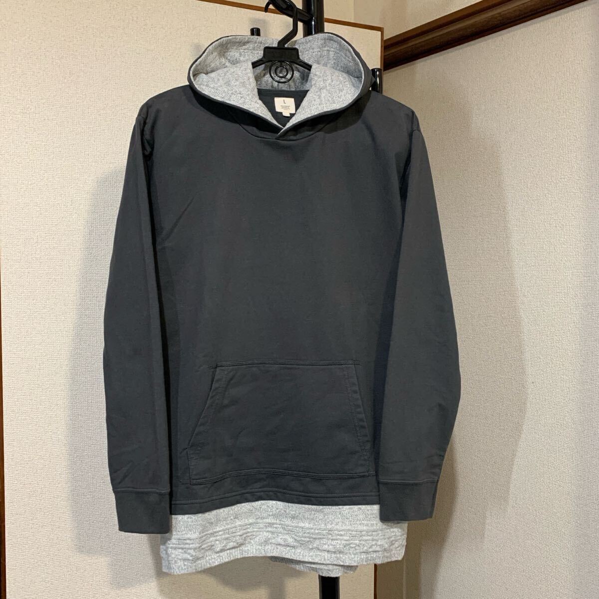 二重裾 パーカー プルオーバー / 色:グレー / サイズ:L拍卖