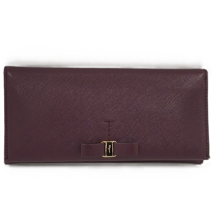 SalvatoreFerragamo 二つ折り長財布 ヴァラ レザー ボルドー 22 B480拍卖