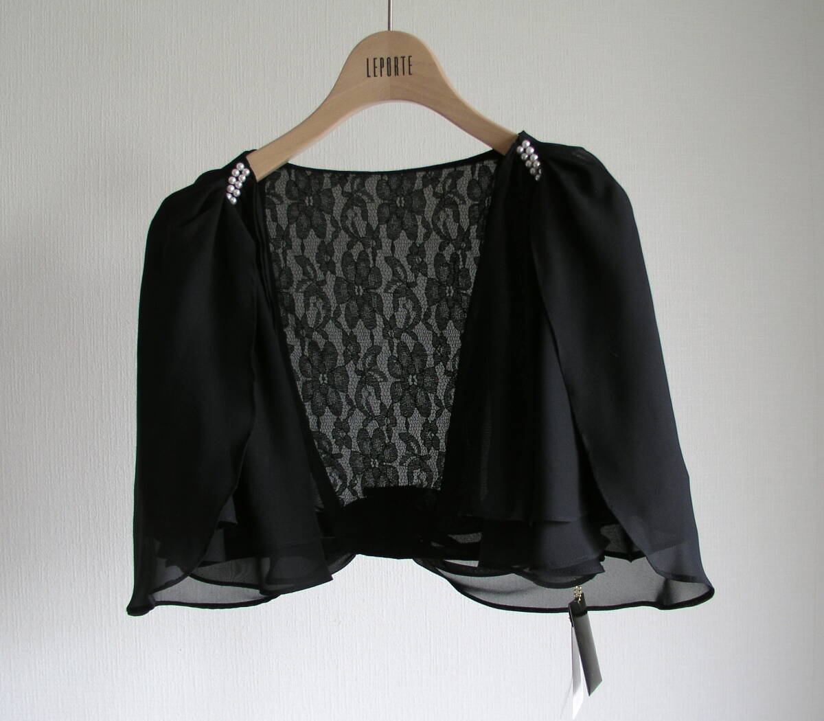 結婚式・お呼ばれ/Mサイズ◆バックレース*シフォンフォーマルボレロ*黒拍卖