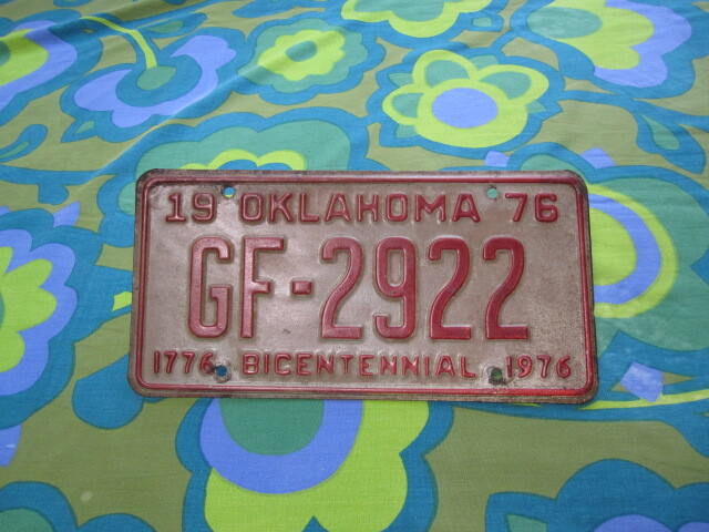 1976年 USA アメリカ OKLAHOMA オクラホマ州 自動車用 ナンバープレート USED 30.5cm×15.3cm ビンテージ アンティーク拍卖
