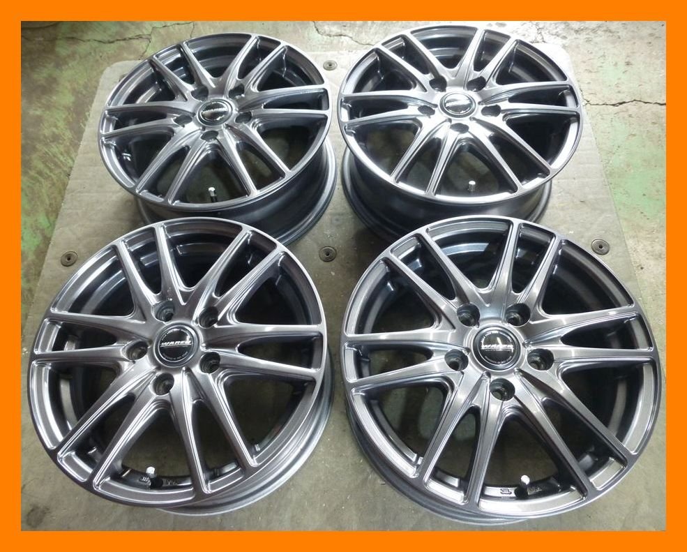 ガリ傷なし 美品 スタッドレス流用 ドレスアップ等 4本セット ★ WAREN【 15インチ 6J +53 ハブ 73mm PCD114.3 5穴 】 4本★ho1324拍卖