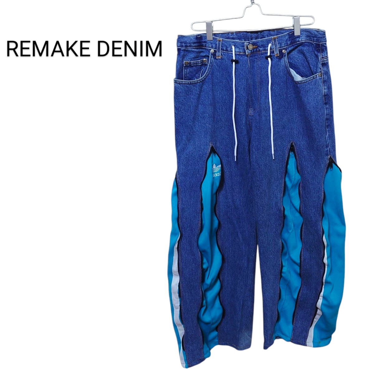 adidas ジャージ リメイク 4ジッパーデニムパンツ A-3557拍卖
