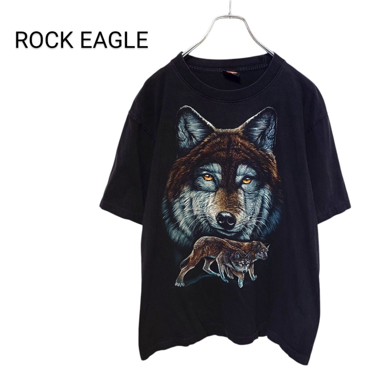 【ROCK EAGLE】90s シングルステッチ ウルフ Tシャツ A-3593拍卖