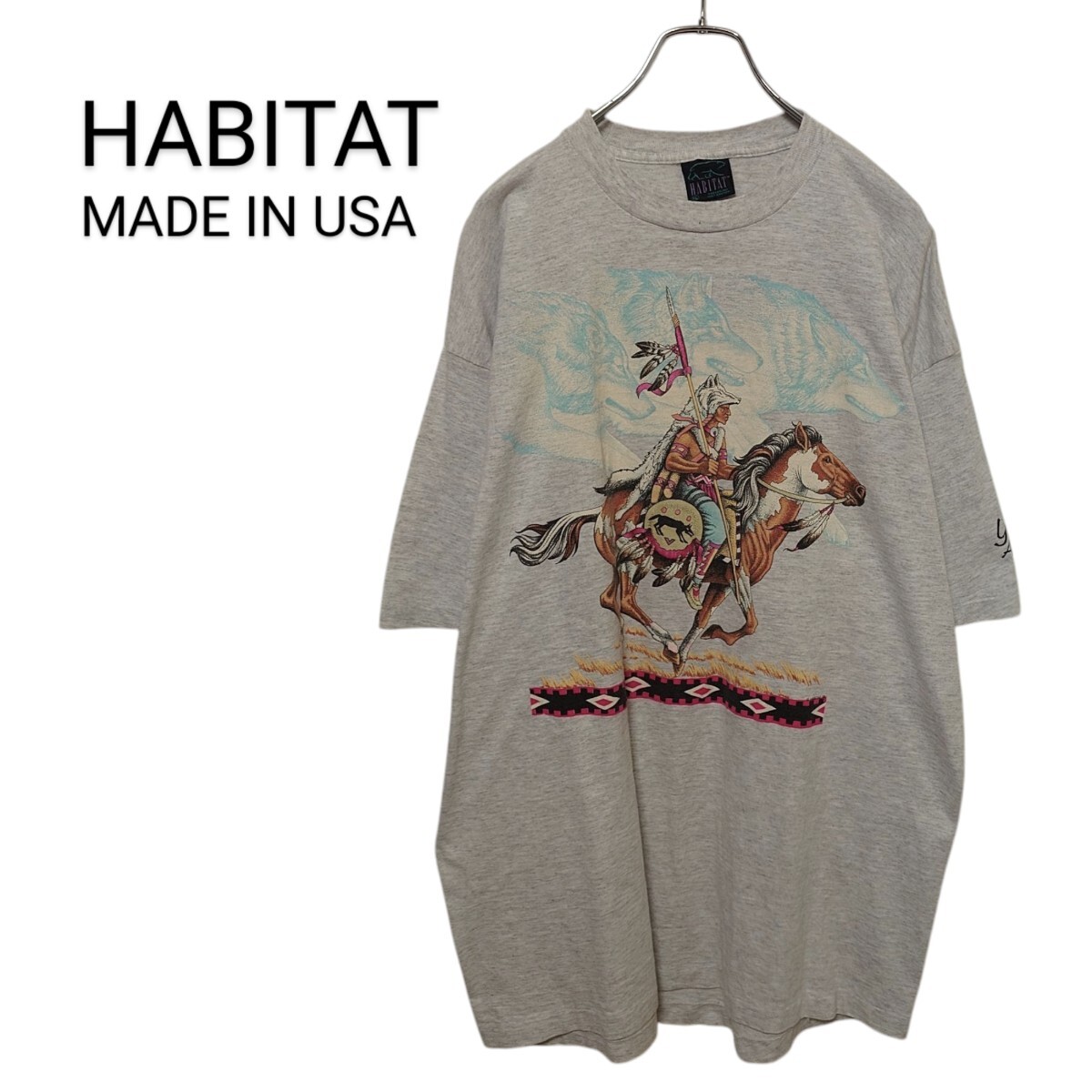 【HABITAT】90s USA製 ネイティブアメリカン Tシャツ A-3601拍卖