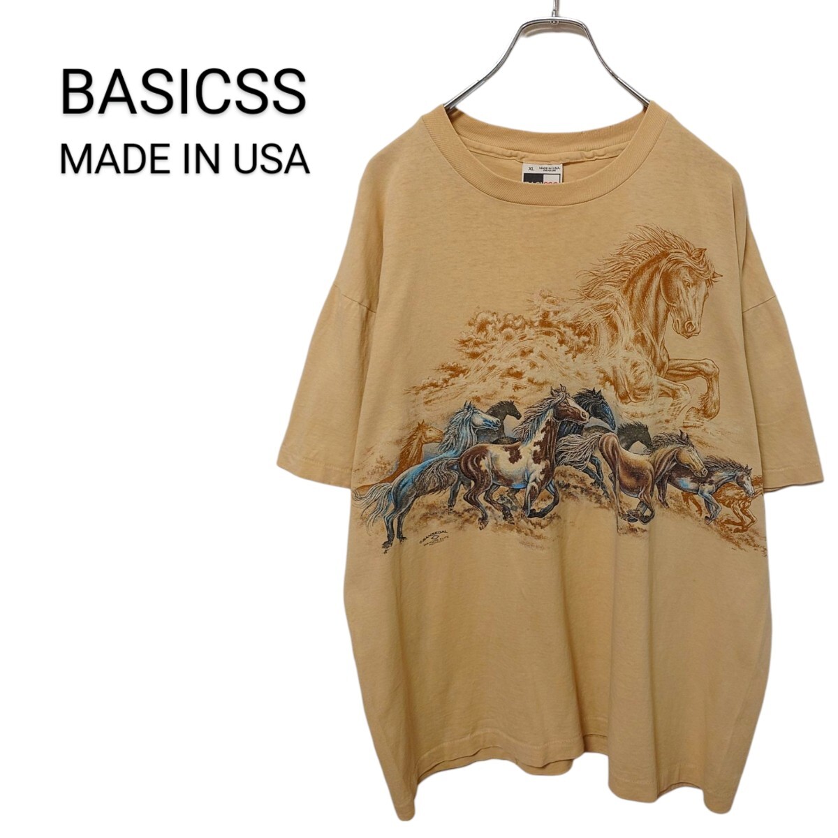【BASICSS 】90's シングルステッチ ホース アートTシャツA3612拍卖