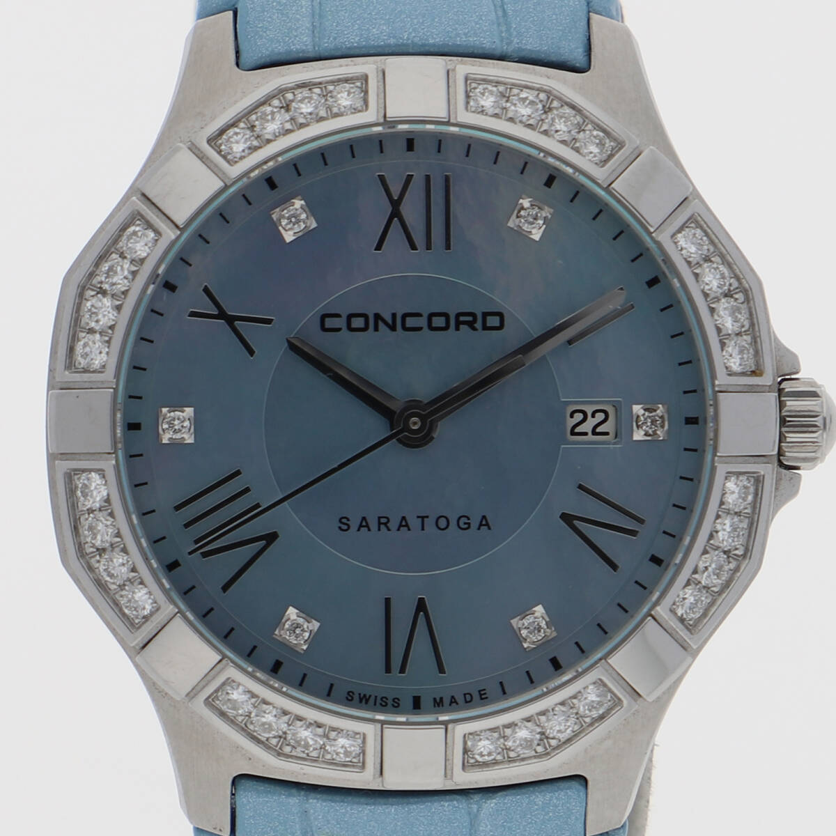 Concord コンコルド 02.3.14.1060S サラトガ ブルーシェルダイヤル SS/レザー/(アリゲーター) クオーツ レディース【130589】拍卖
