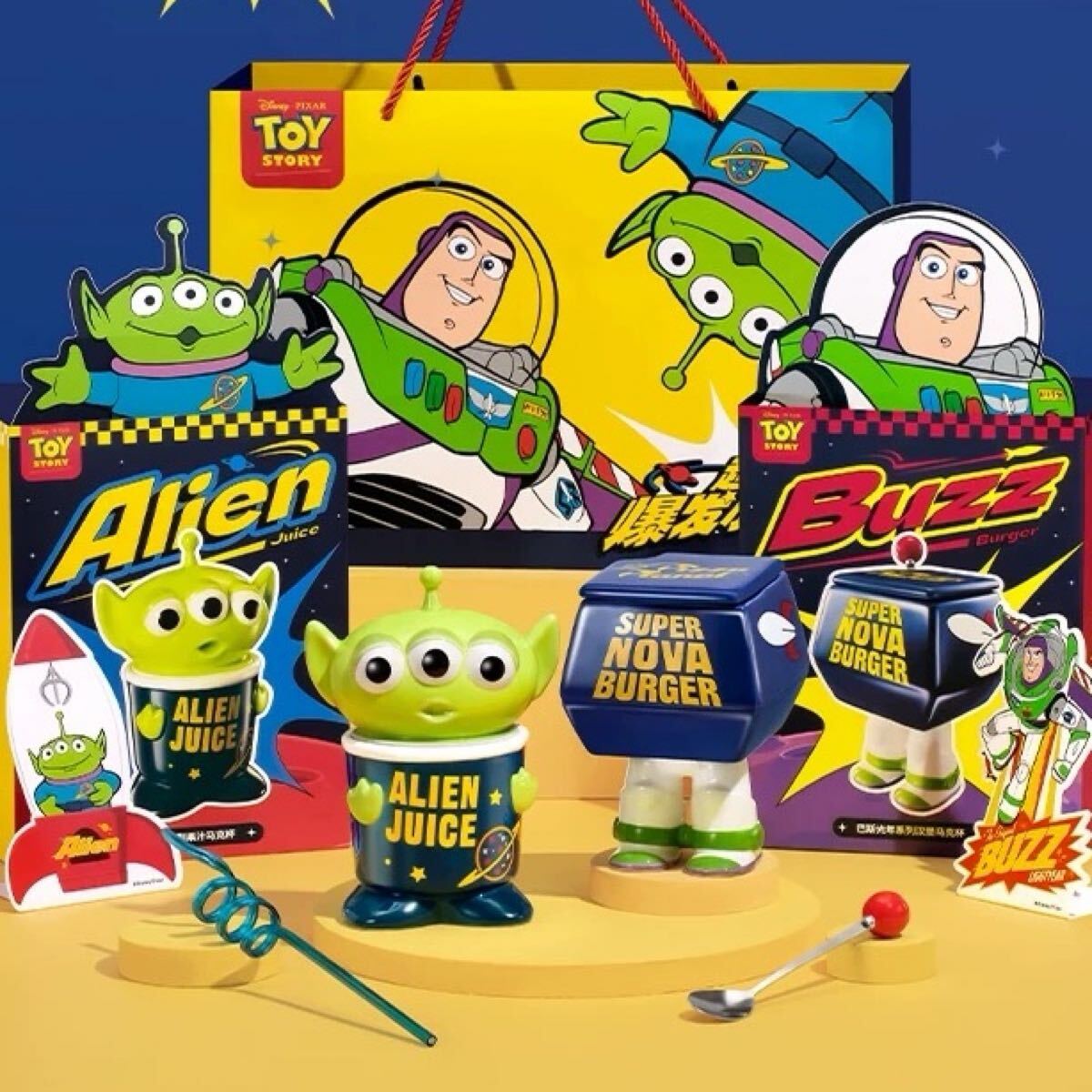 2点セット 海外限定 トイストーリー 正規品 スープマグカップ ストロー付きタンブラー 食器 バズライトイヤー リトルグリーンメン MARTUBE 拍卖