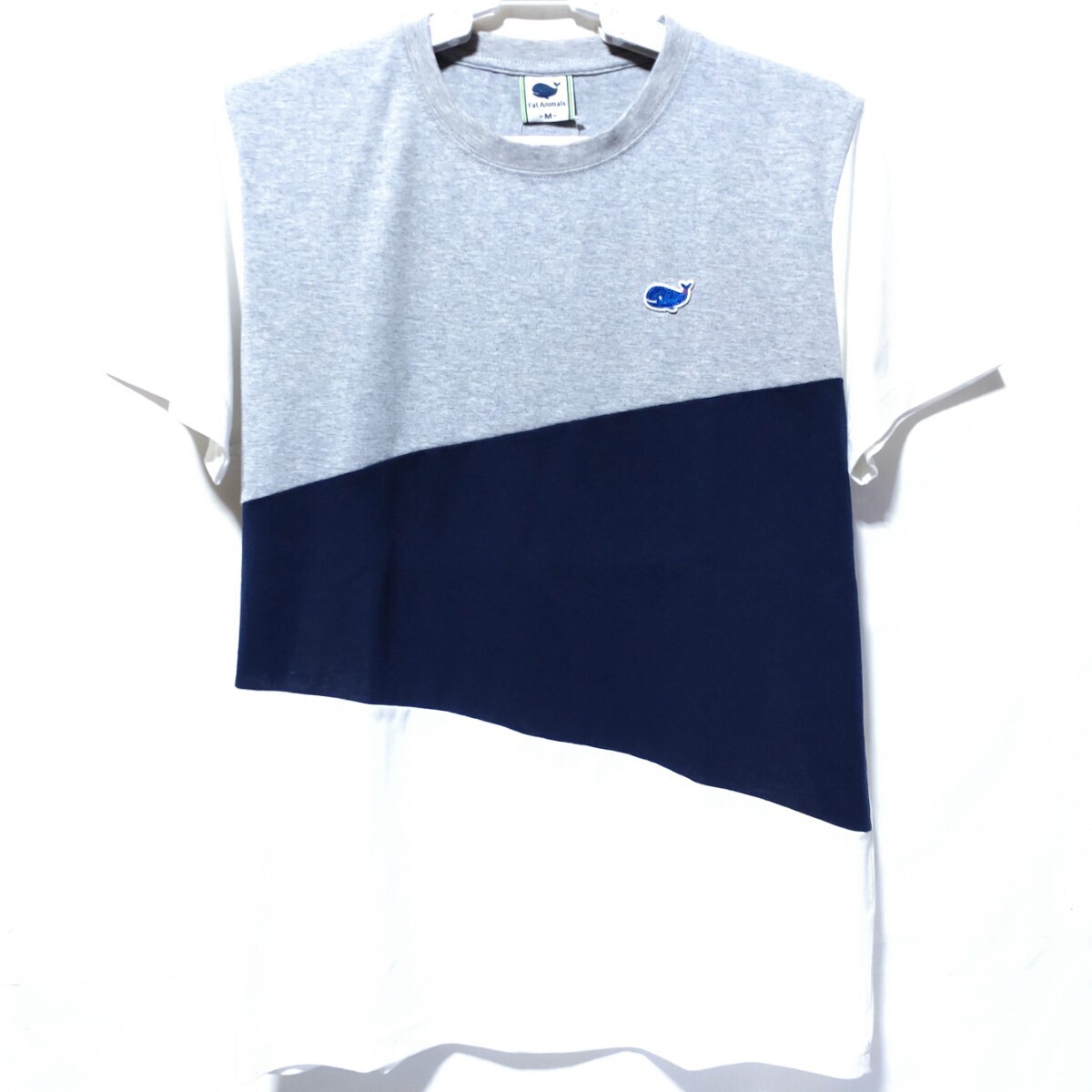 特価/未使用【サイズ=M】 Fat Animals/ファット アニマルズ/ワンポイントロゴ/メンズ/半袖/Tシャツ/胸囲=88~96cm/杢×紺×白拍卖