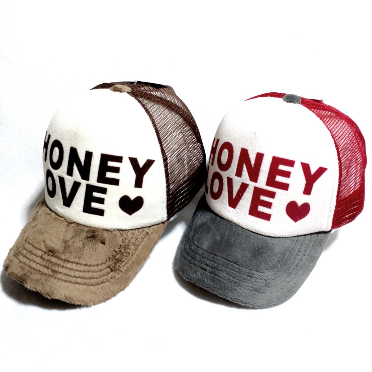 特価/未使用【2点組/サイズ=58cmフリー】ノーブランド/レディス/メッシュ/キャップ/赤×チャ拍卖