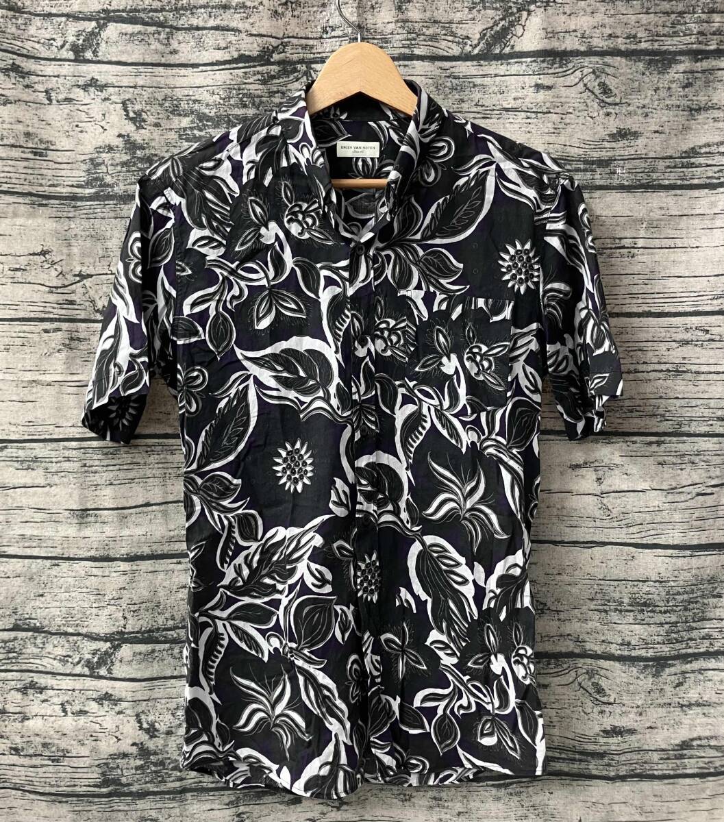 【値下げ】DRIES VAN NOTEN 花柄 半袖シャツ パープル ブラック size:46 ハンガリー製拍卖