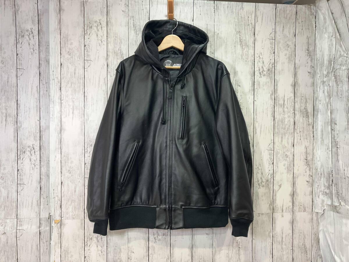AVIREX アヴィレックス COMFORTABLE LEATHER PARKA Mk2 コンフォータブル レザーパーカー マーク2 783-4250011 ブラック Lサイズ 羊革拍卖