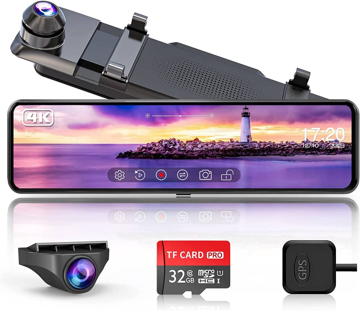 【新品】ドライブレコーダー ミラー型 4K 伸縮式カメラ+4K高画質+USB-C 11インチ 右カメラ GPS Changer V69Pro SDカード32GB付き拍卖