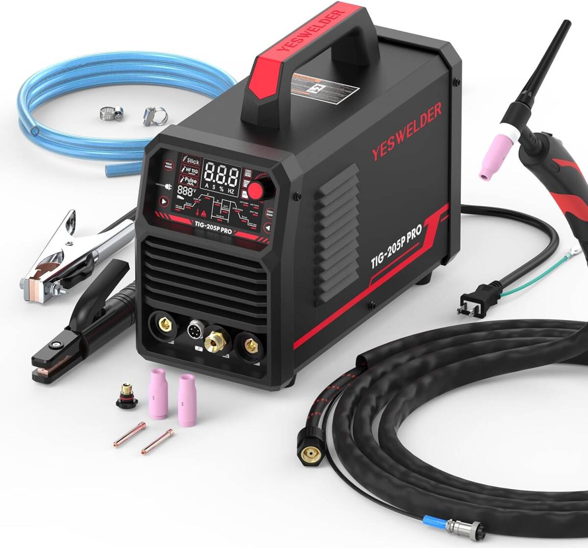 【新品】YESWELDER TIG溶接機 TIG-205P PRO 100V/200V兼用 205A LED 1台3役 高周波TIG/パルス式TIG/アーク溶接 日本語取説 WP-17トーチ付き拍卖