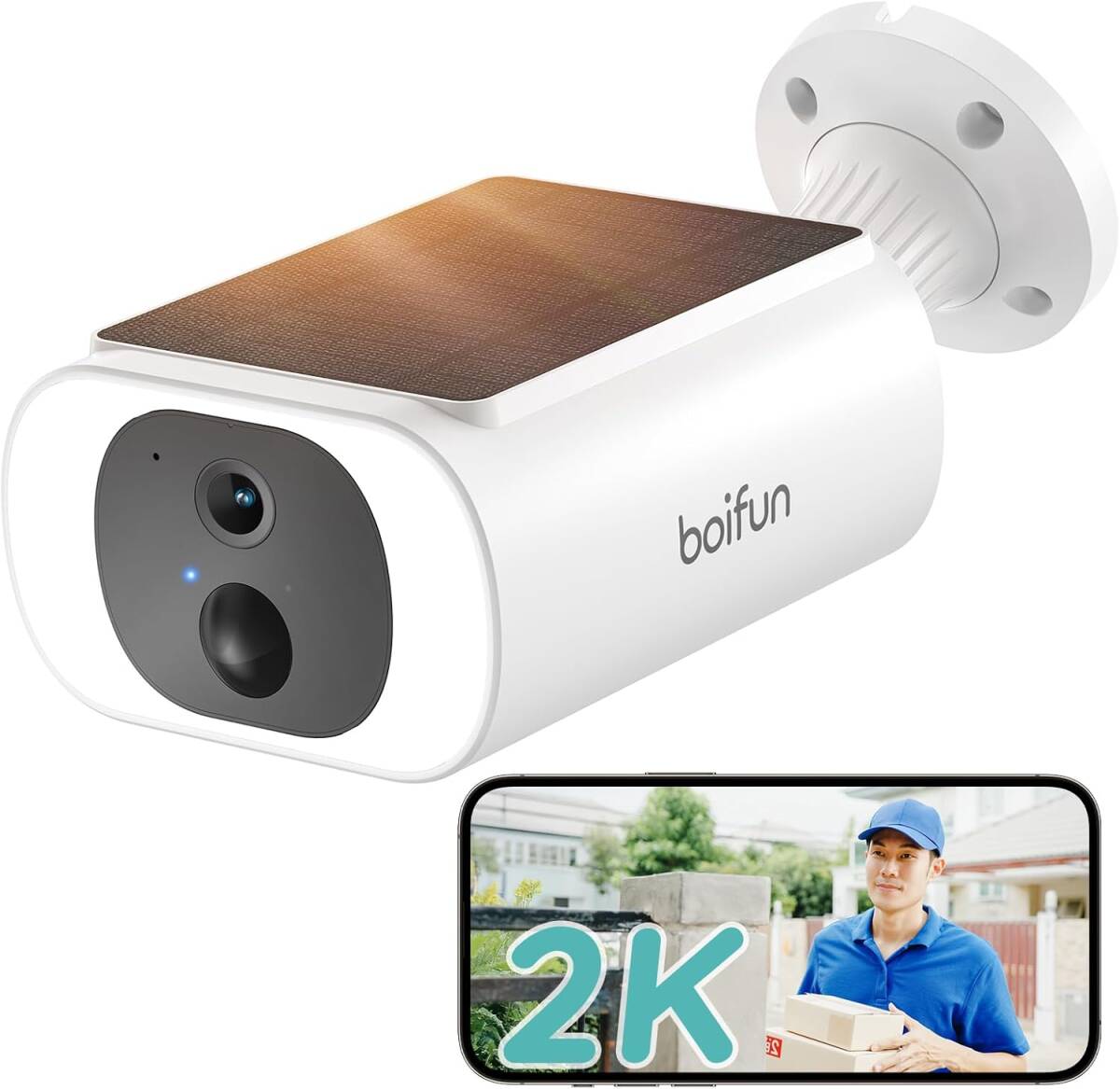 【新品】2025新登場 ソーラーパネル一体型・省電力・電源不要 BOIFUN 防犯カメラ 屋外 300万画素 ワイヤレス/WIFI 太陽光充電 監視カメラ拍卖