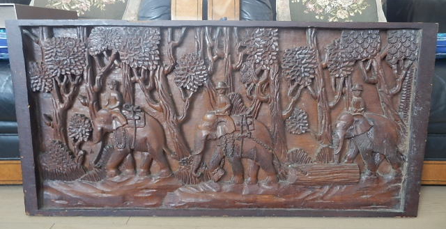木彫り レリーフ 像 タイ 約cmサイズ:102cm×50cm×5cm拍卖