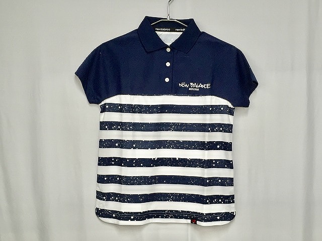 ニューバランス new balance 【未使用】 ロゴ総柄 レディース 半袖ポロシャツ ゴルフウェア サイズ0 シミ有拍卖
