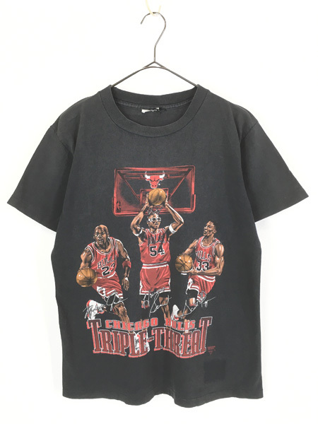 古着 90s NBA Chicago BULLS ブルズ 「TRIPLE-THRERAT」 Tシャツ M位 古着拍卖