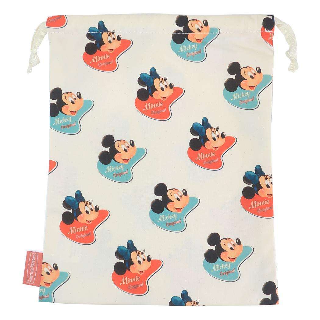 ミッキーマウス&ミニーマウス きんちゃく 巾着L きんちゃくポーチ American Paradise バッジ パターン ディズニ拍卖